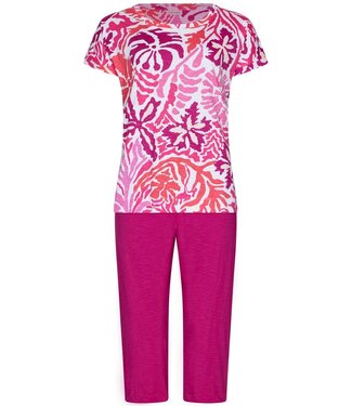 Pastunette ladies short sleeve organic cotton 3/4 pyjama coral flowers
