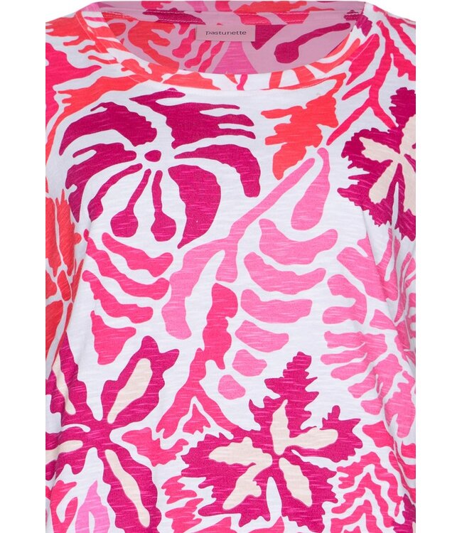 ladies short sleeve organic cotton 3/4 pyjama coral flowers