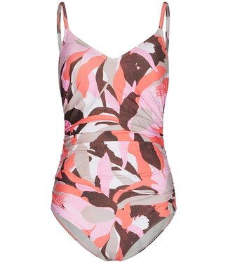 Pastunette Beach soft cup v neck powernet floral swimming costume paradise pink