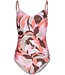 soft cup v neck powernet floral swimming costume paradise pink