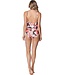 soft cup v neck powernet floral swimming costume paradise pink