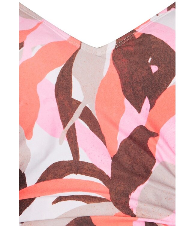 soft cup v neck powernet floral swimming costume paradise pink