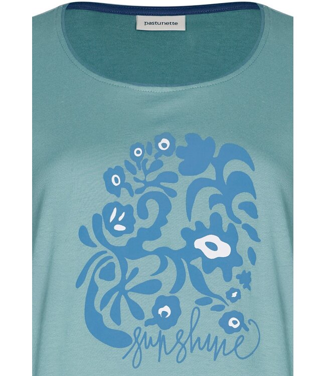 blauw biologisch katoenen nachthemd korte mouw Floral Art