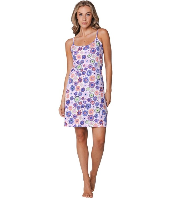 lila biologisch katoenen dames spaghetti nachthemd fabulously flowerly