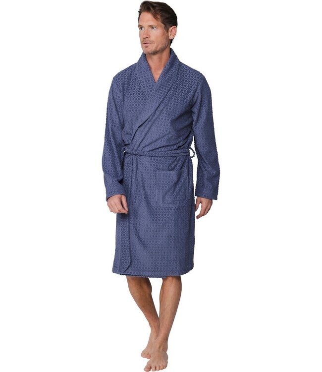 men's grey  cotton jaquard terry  wrap-over bathrobe geometric groove