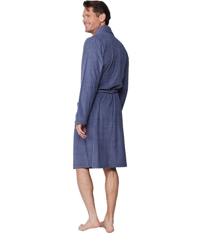 men's grey  cotton jaquard terry  wrap-over bathrobe geometric groove