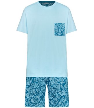 Pastunette for Men men's sea blue round neck cotton shorty set hawaiian holiday