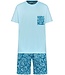 men's sea blue round neck cotton shorty set hawaiian holiday