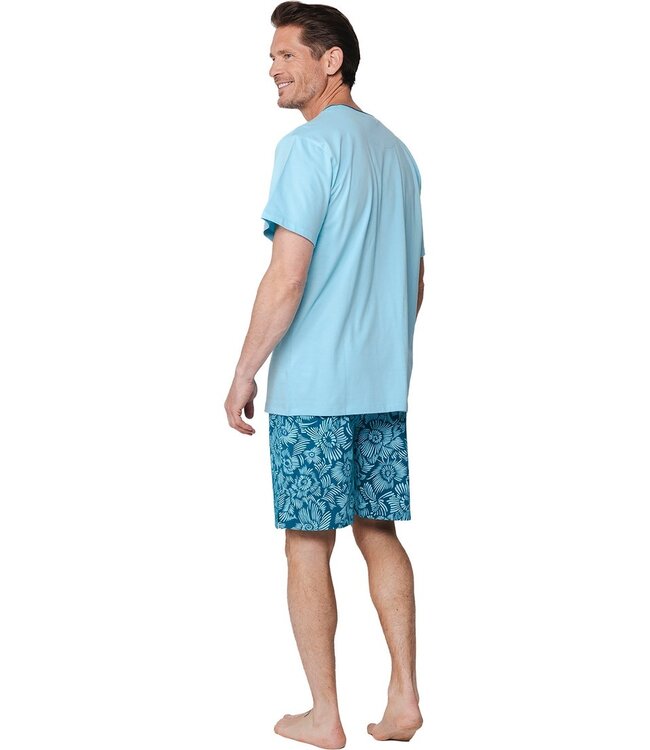 zeeblauwe katoenen heren shortama met ronde hals Hawaiian Holiday