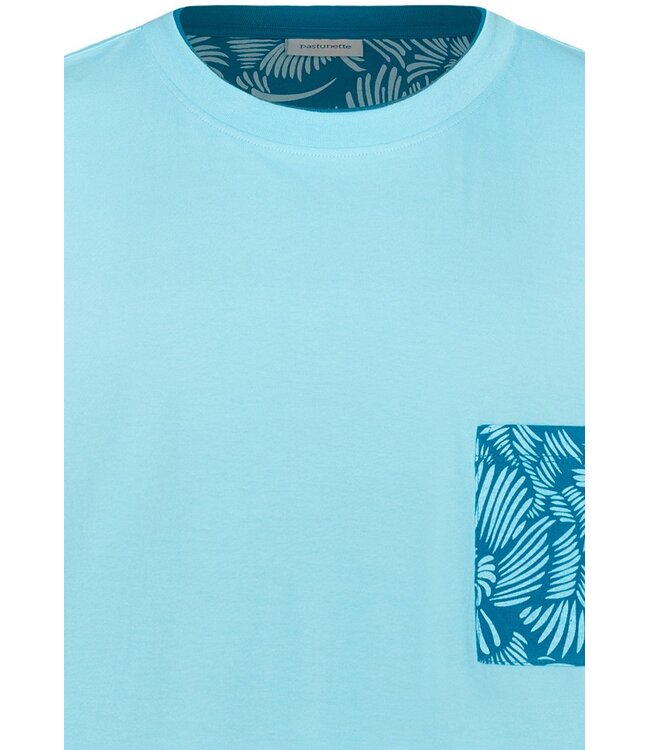 men's sea blue round neck cotton shorty set hawaiian holiday