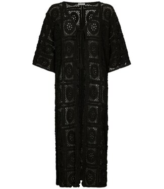 Pastunette Beach beautiful see-through black cotton cover up with tie chic crochet