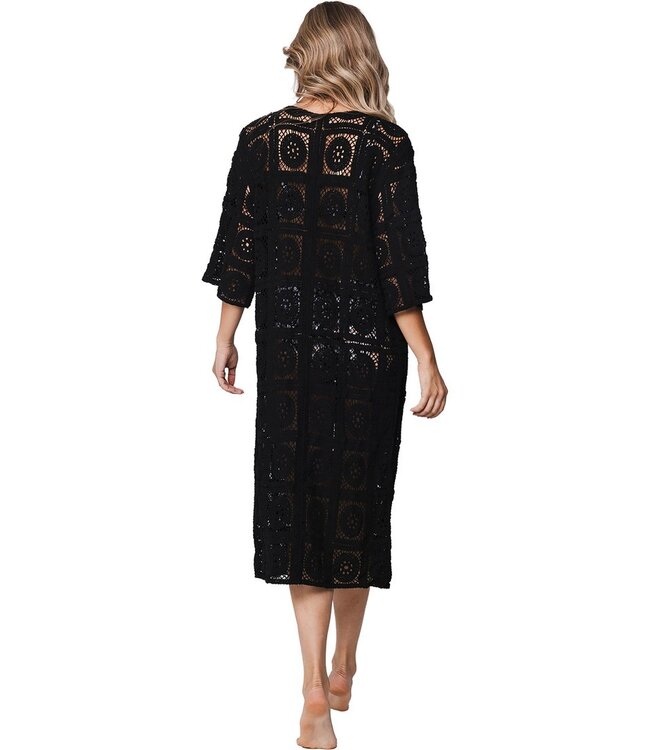 transparante, zwarte, katoenen cover-up met strik chic crochet