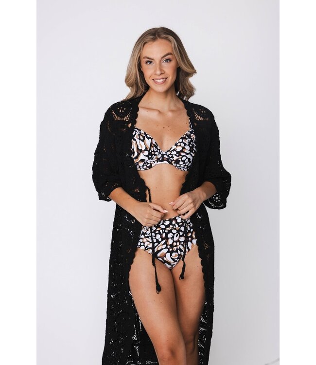 beautiful see-through black cotton cover up with tie chic crochet