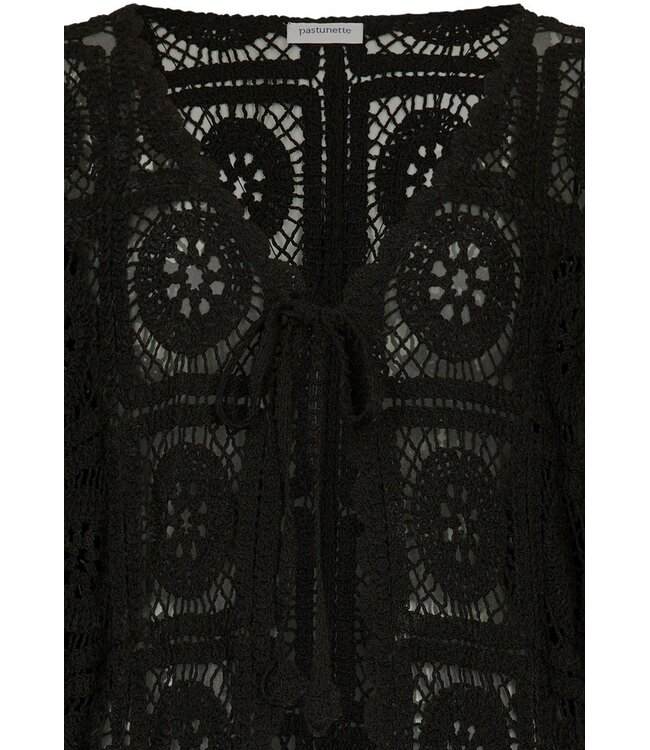 transparante, zwarte, katoenen cover-up met strik chic crochet