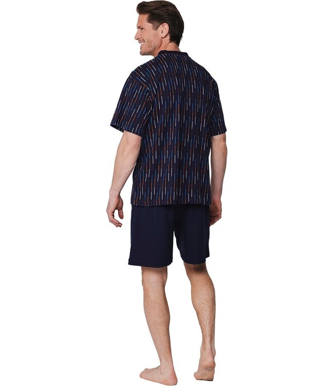 blauw katoenen heren shortama met v-hals coloured lines