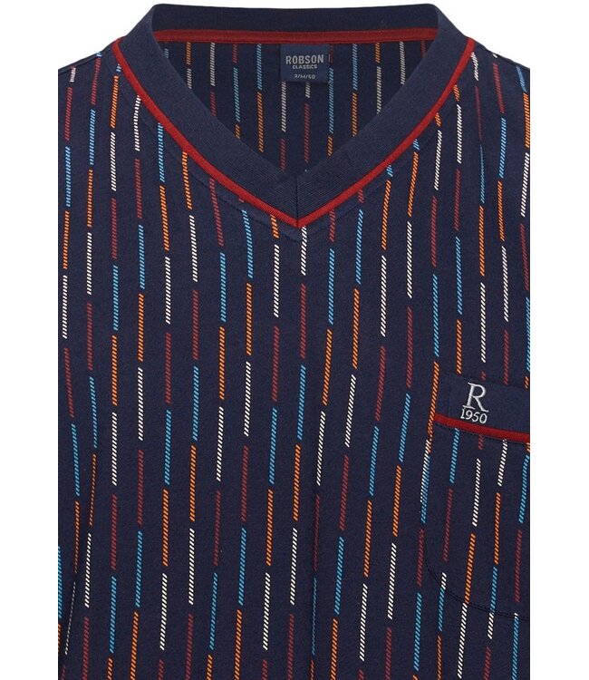 blauw katoenen heren shortama met v-hals coloured lines