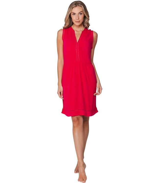 red sleeveless v neck beachdress with pretty detailing chic beach