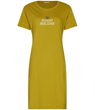 Rebelle jadegroen katoenen dames nachthemd korte mouw en zakken dotty sunflower