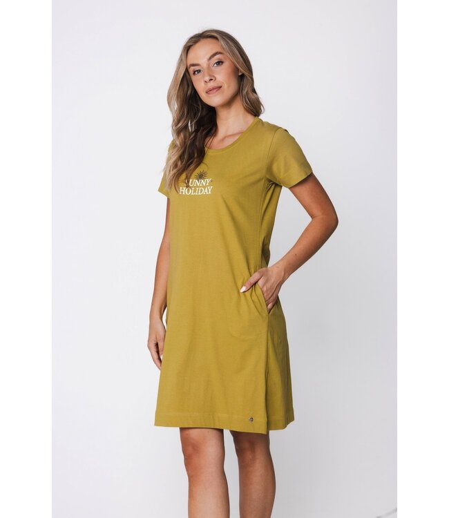 jade green short sleeve cotton nightdress with pockets dotty sunflower