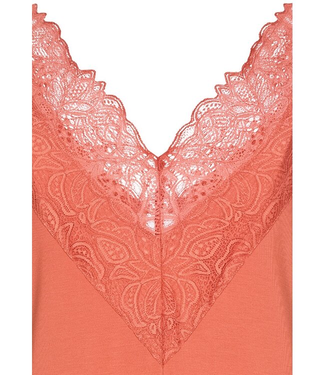 luxe mouwloos dames nachthemd in oranje-bruin Floral Elegance