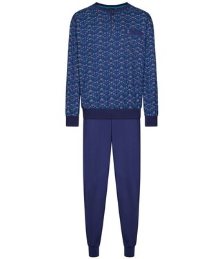 Robson donkerblauwe katoenen heren pyjama met boorden geometrical triangles