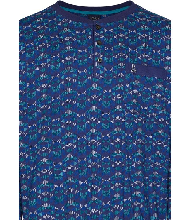 donkerblauwe katoenen heren pyjama met boorden geometrical triangles