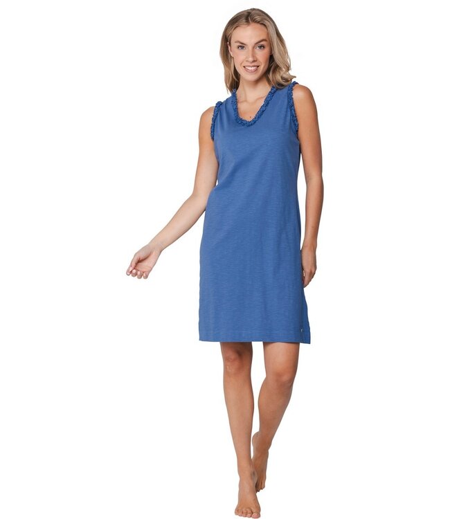 mouwloos biologisch katoenen damesnachthemd Blue Comfort Frill