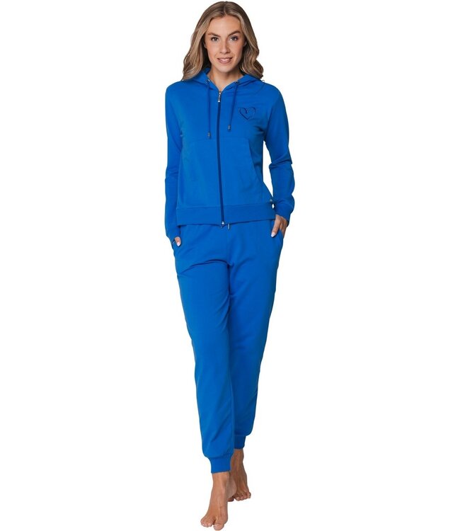 blue cotton french terry lounge set with hood true blue