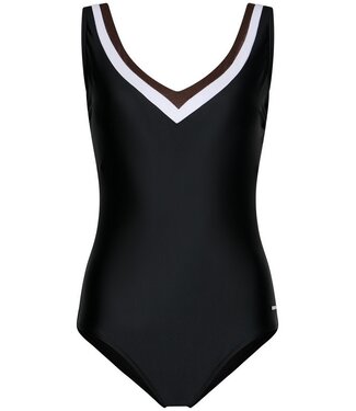 Pastunette Beach soft cup v-hals badpak met powernet monochrome chic
