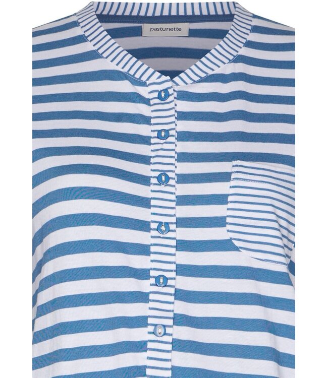 blauw katoenen damesnachthemd met knopen Stripey Marine