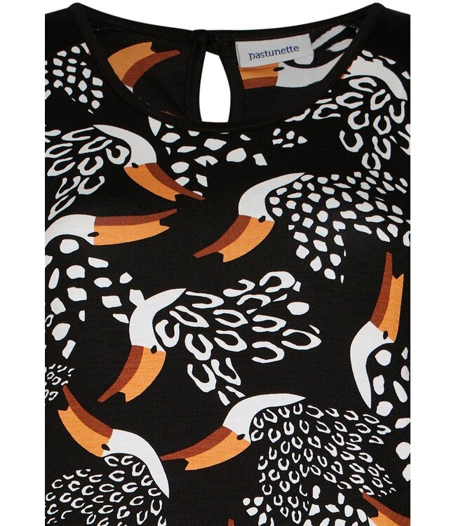 zwarte, mouwloze, vogelprint strandjurk paradise bird