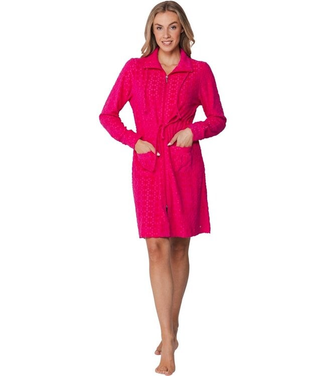 jacquard badstof damesochtendjas met rits Coral Flowers