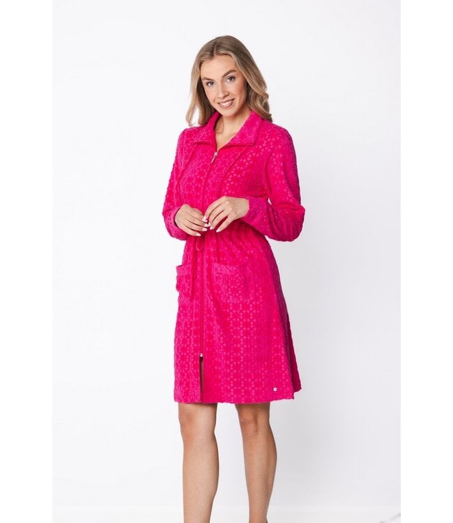 jacquard badstof damesochtendjas met rits Coral Flowers