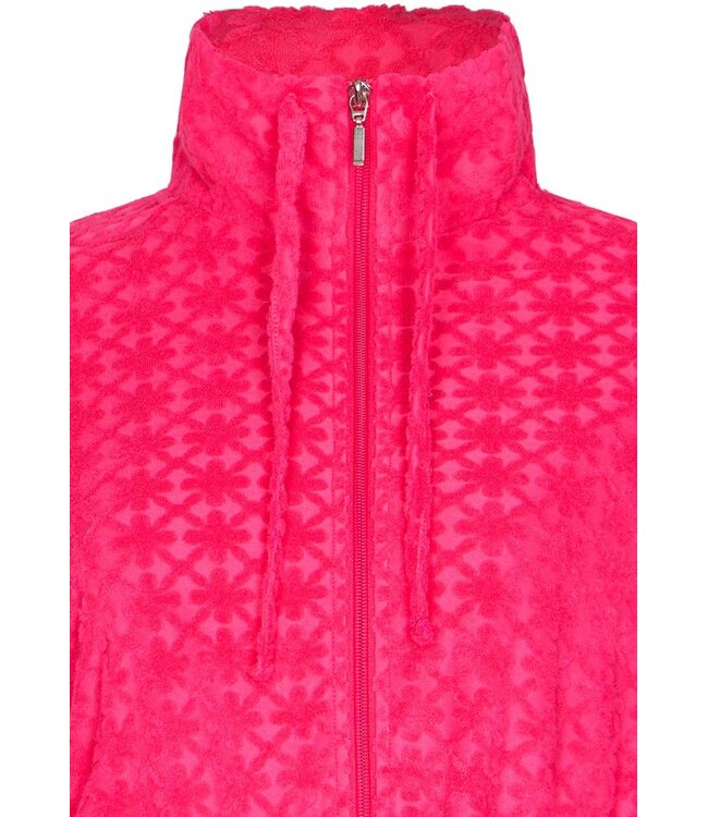 ladies embossed jacquard terry morninggown with full zip coral flowers