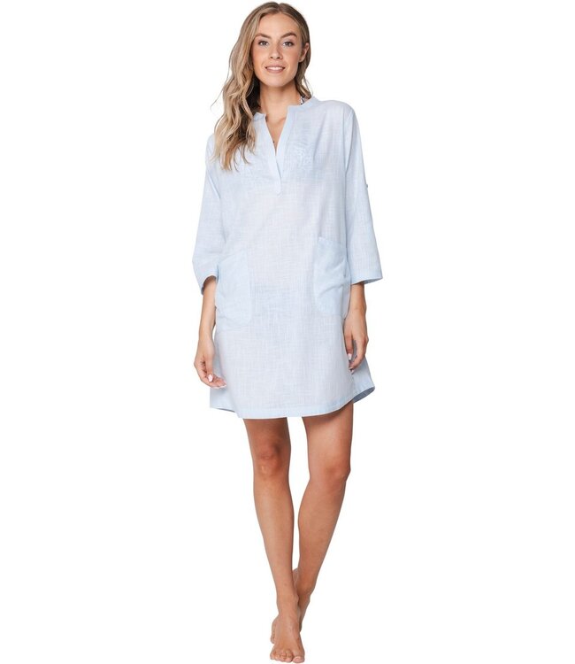 sky blue 3/4 sleeve cotton woven beach tunic chic fabulous beach