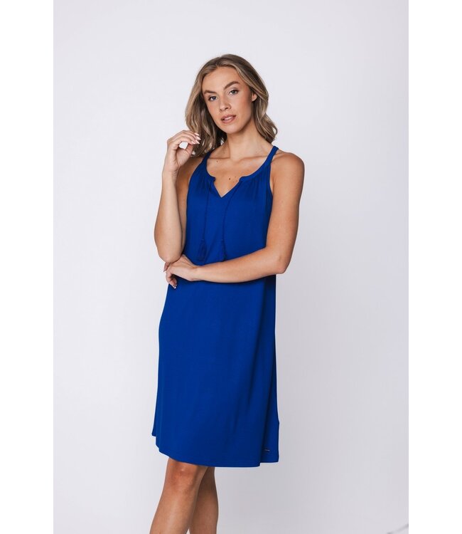 pretty blue sleeveless beach dress with tassels ocean blue