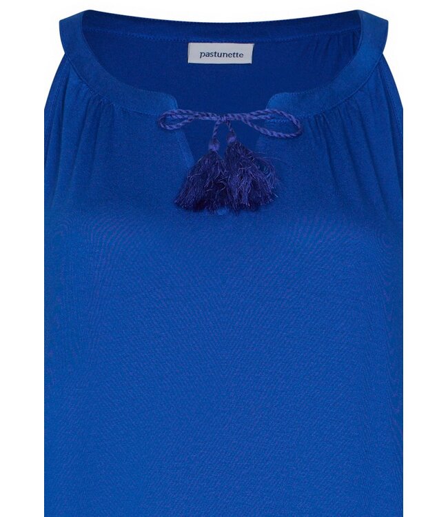 Blauwe mouwloze dames strandjurk met kwastjes Ocean Blue