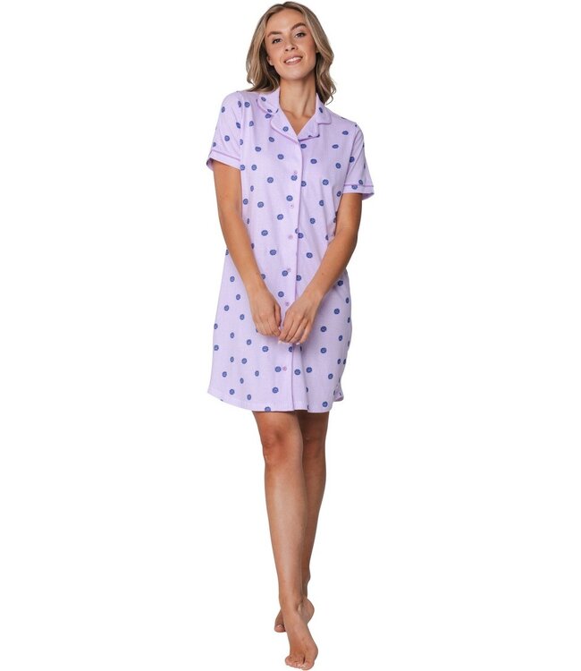 ladies lilac full button organic cotton nightdress fabulous flower