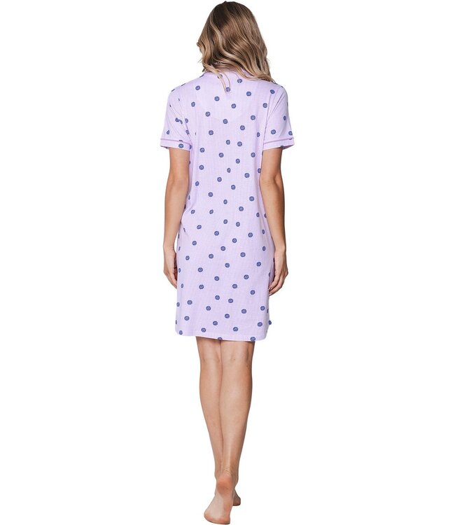 lila biologisch katoenen dames doorknoop nachthemd fabulous flower