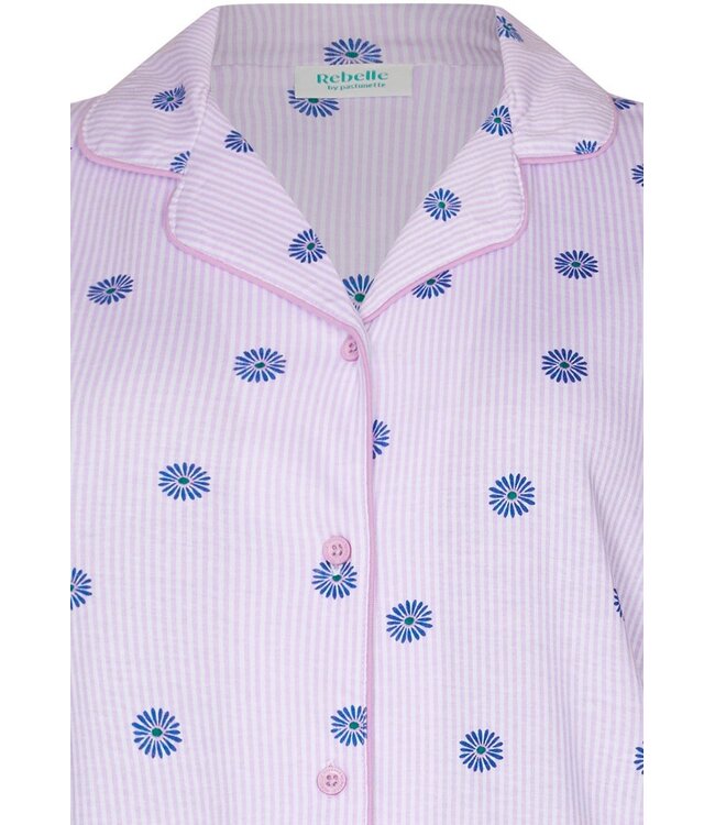 ladies lilac full button organic cotton nightdress fabulous flower