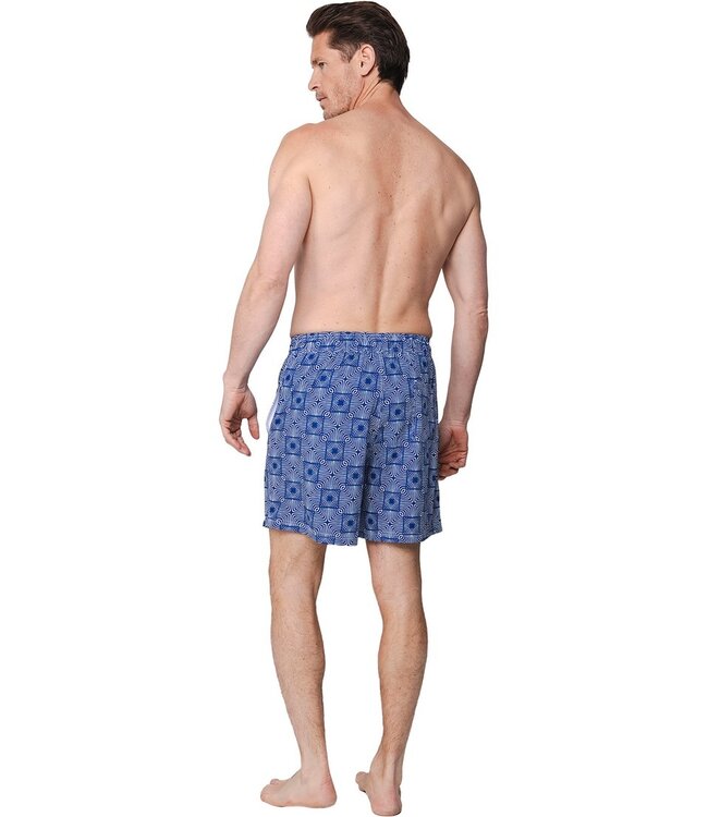 blauwe heren zwembroek met strikkoord Funky Squares