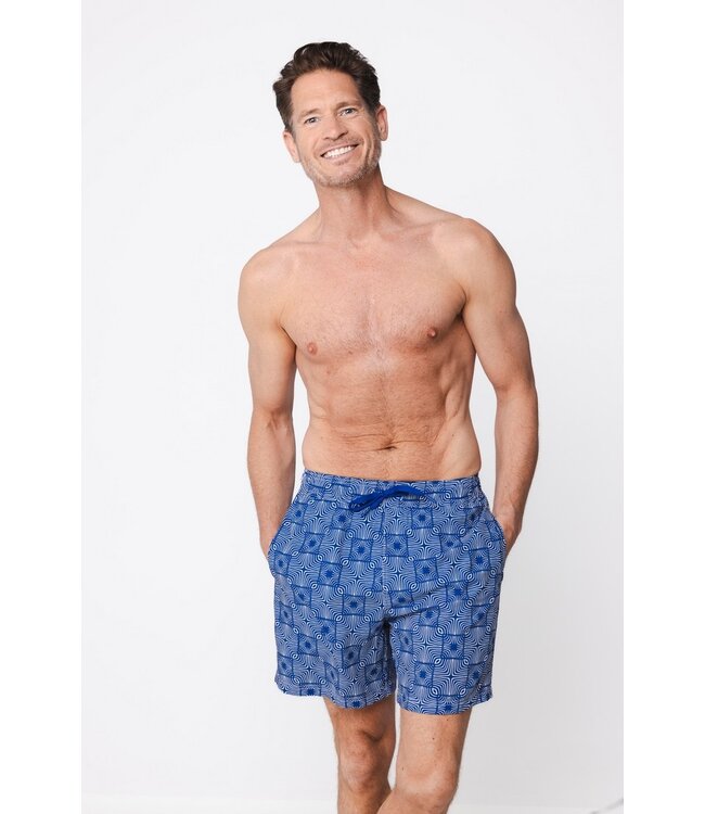 blauwe heren zwembroek met strikkoord Funky Squares