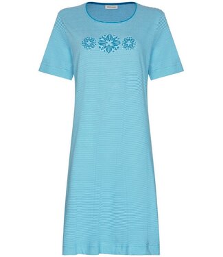 Pastunette blauw gestreept katoenen dames nachthemd korte mouw Bold Blue Flower