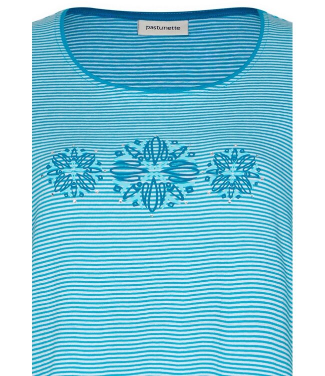 blauw gestreept katoenen dames nachthemd korte mouw Bold Blue Flower