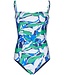 dark blue soft cup v neck powernet floral bandeau swimsuit aqua bloom
