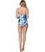 Donkerblauw bandeau badpak met soft cups en powernet Aqua Bloom