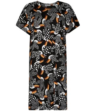 Pastunette Beach ladies black short sleeve v neck bird print beachdress paradise bird