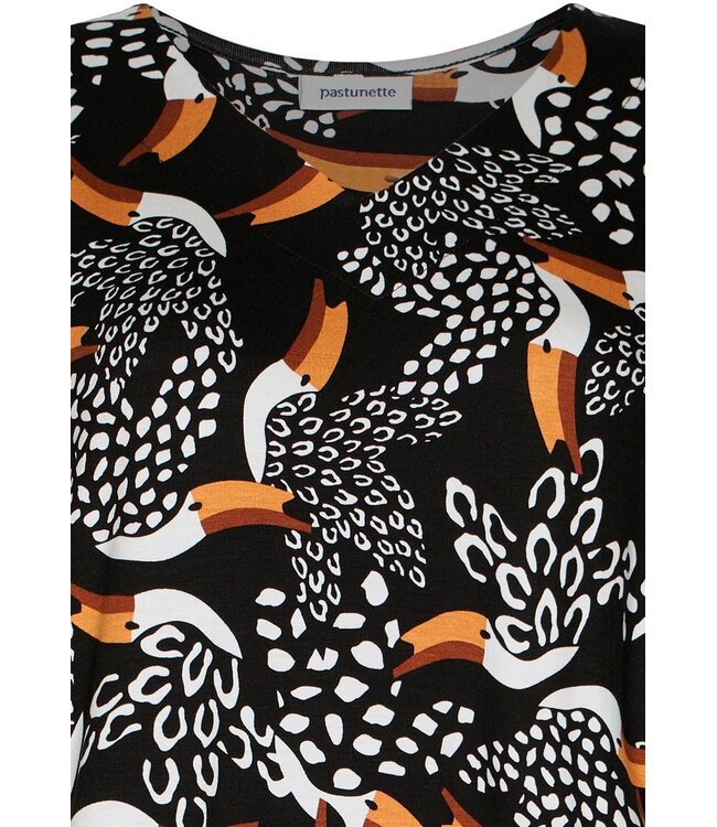ladies black short sleeve v neck bird print beachdress paradise bird