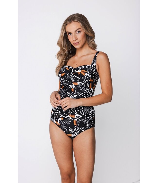 soft cup tankini with powernet and adjustable straps paradise bird
