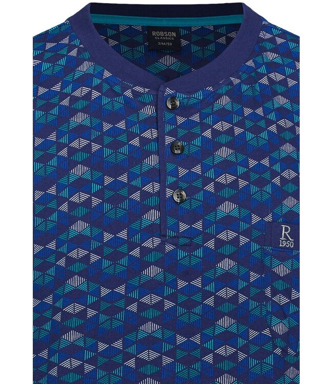 men's dark blue cotton shorty set with buttons geometrical triangles